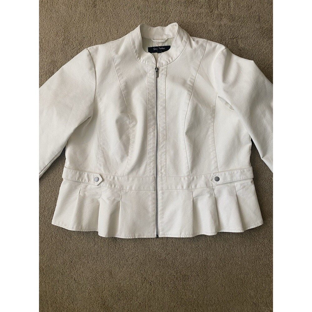 Savi Parker Faux Leather Moto Peplum Off White Light weight Jacket Size 1X